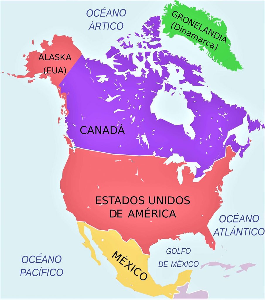 mapa america del norte politico con nombres en español