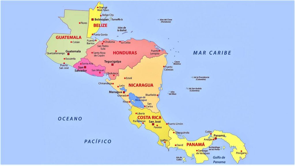 mapa america central con nombres