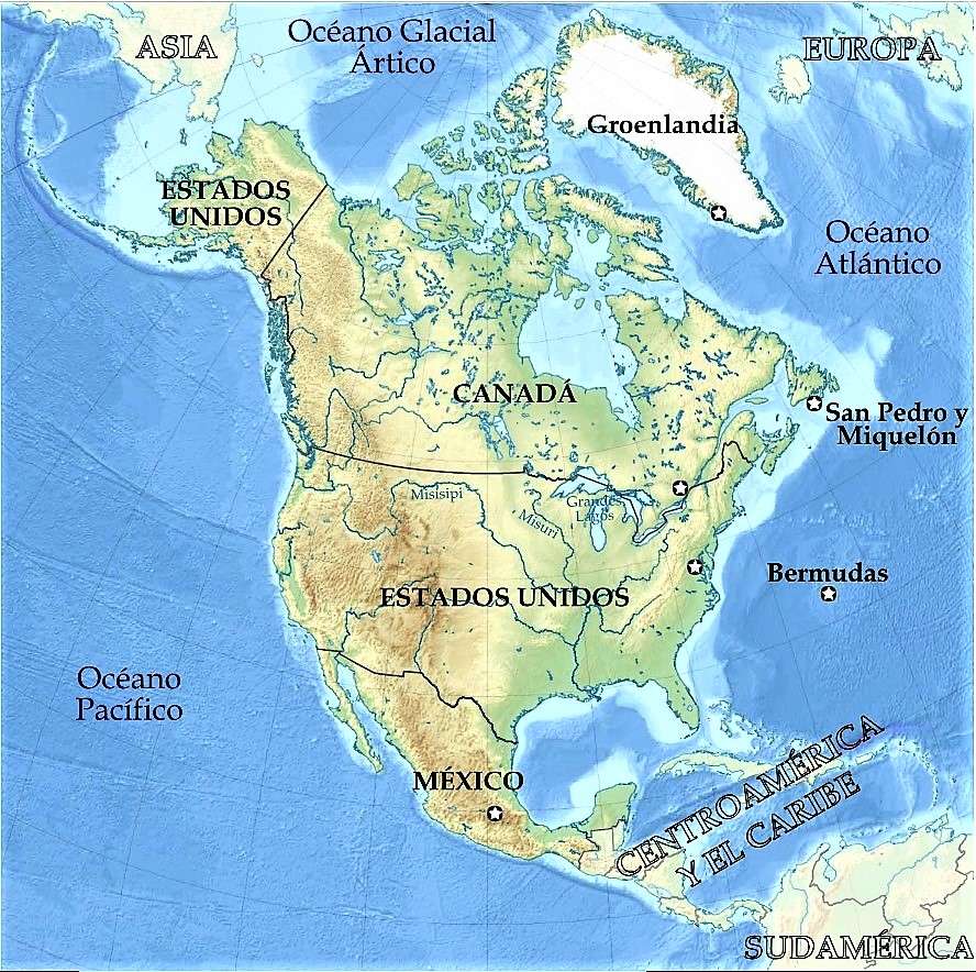 mapa america norte fisico politico