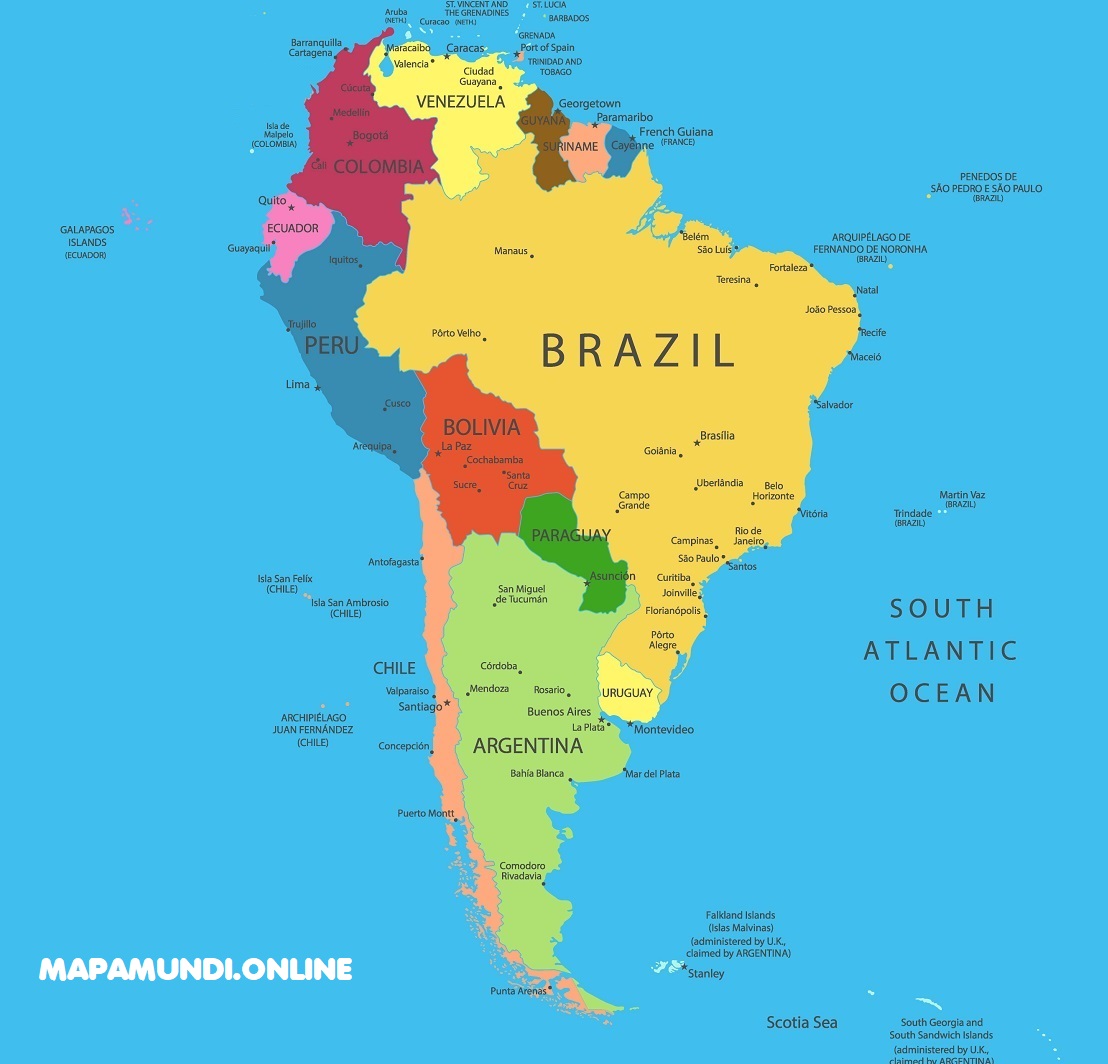 ▷ Mapa de América del Sur | Sudamérica | Político | Físico | Para Imprimir