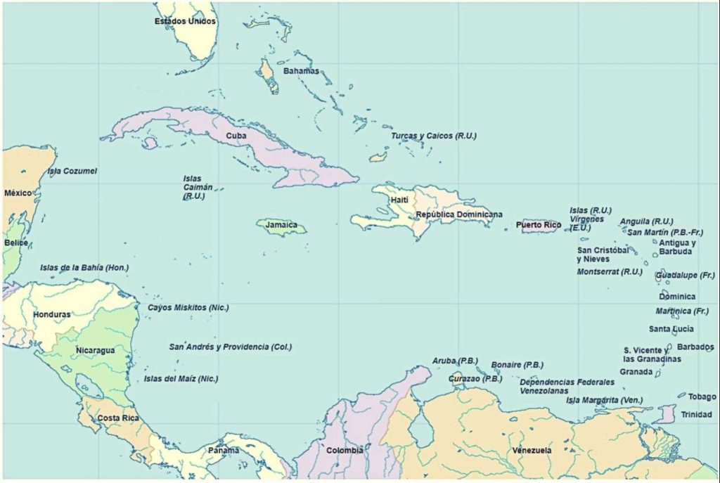 mapa caribe antillas con nombres