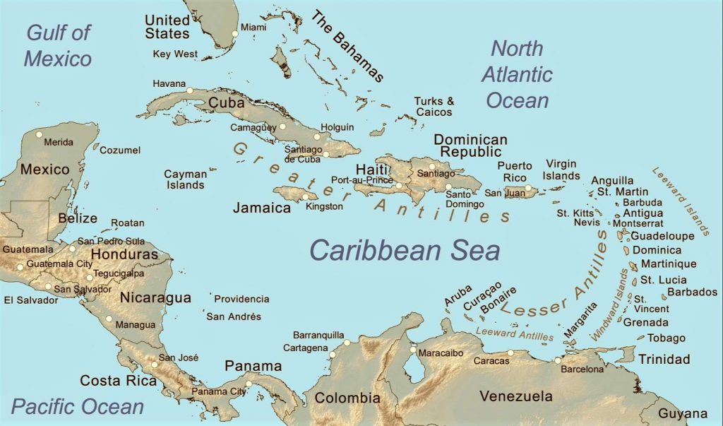 mapa caribe antillas politico