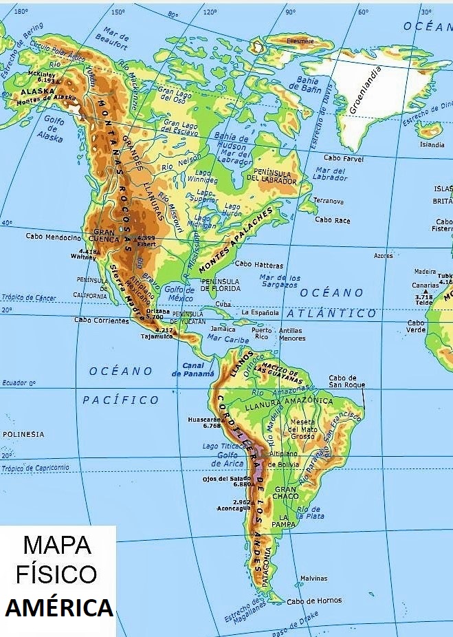 mapa fisico america nombres español