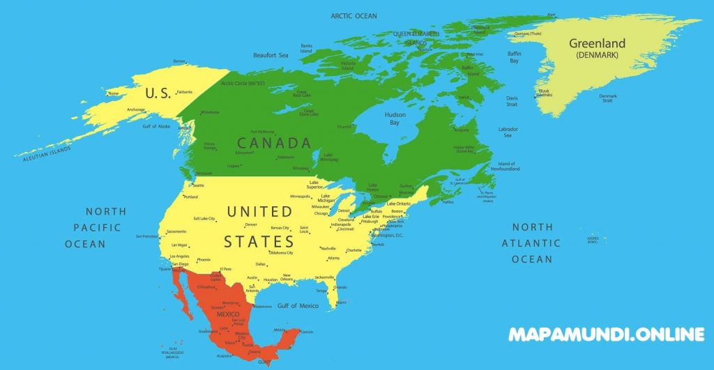 mapa america norte politico con nombres