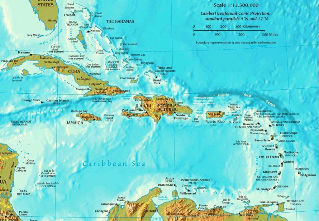 mapa fisico politico caribe antillas