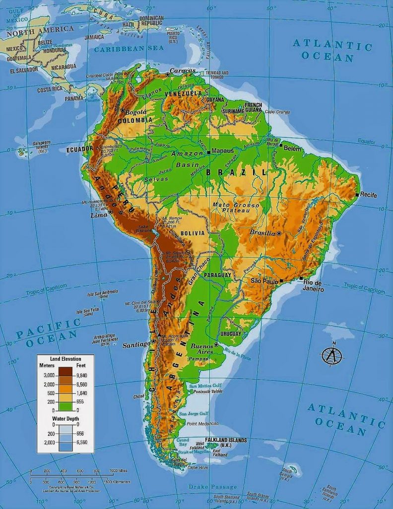 mapa sudamerica fisico con nombres